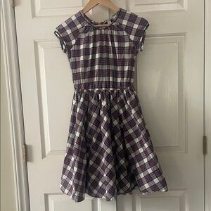 Lands' End 100% cotton Blue Red White Classic Plaid Fit Flare Dress 10 Girls